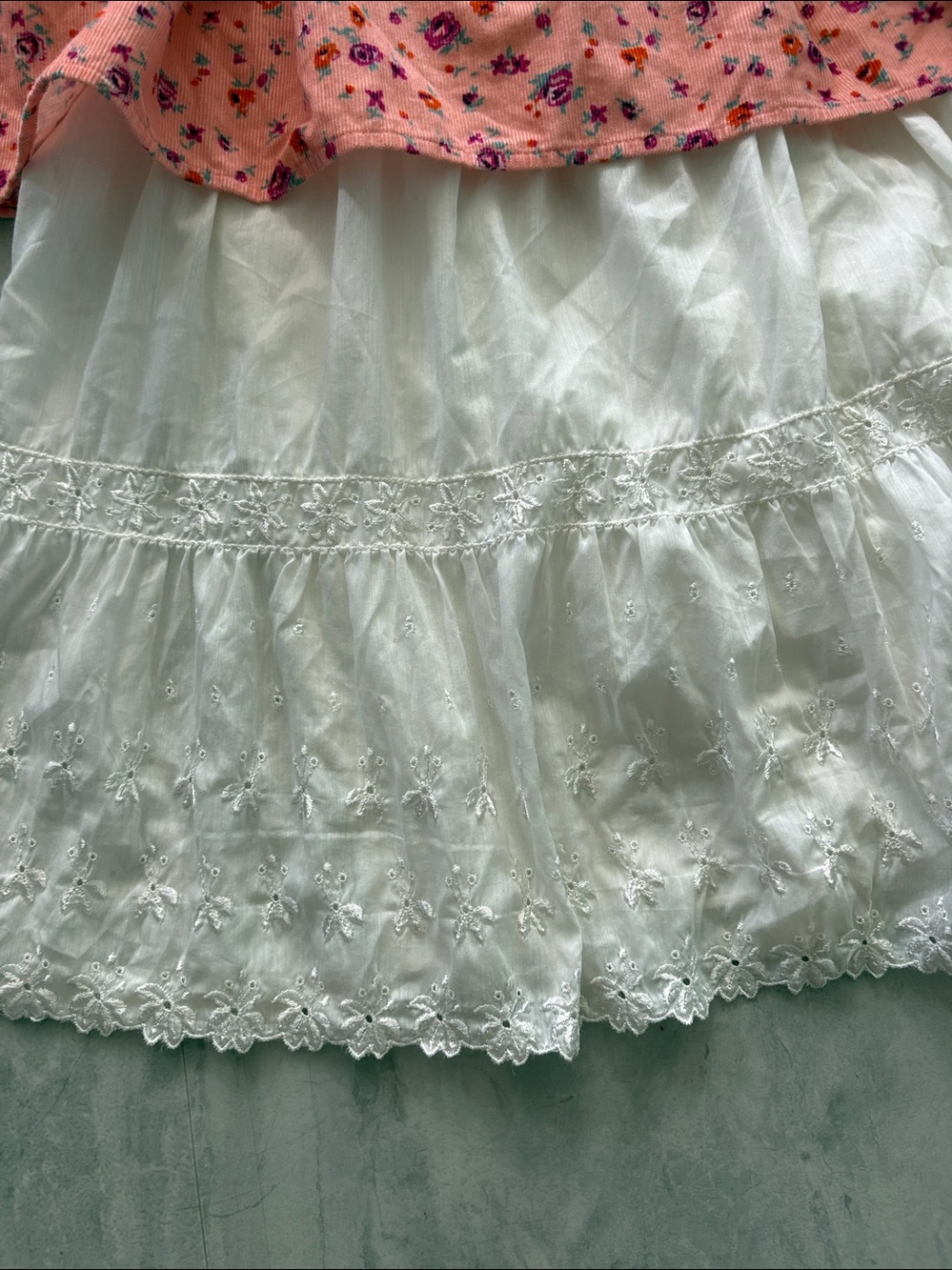 Western petticoat or lined skirt 3 Tier Eyelet/Lace Cotton Skirt white elast - Picture 10 of 11